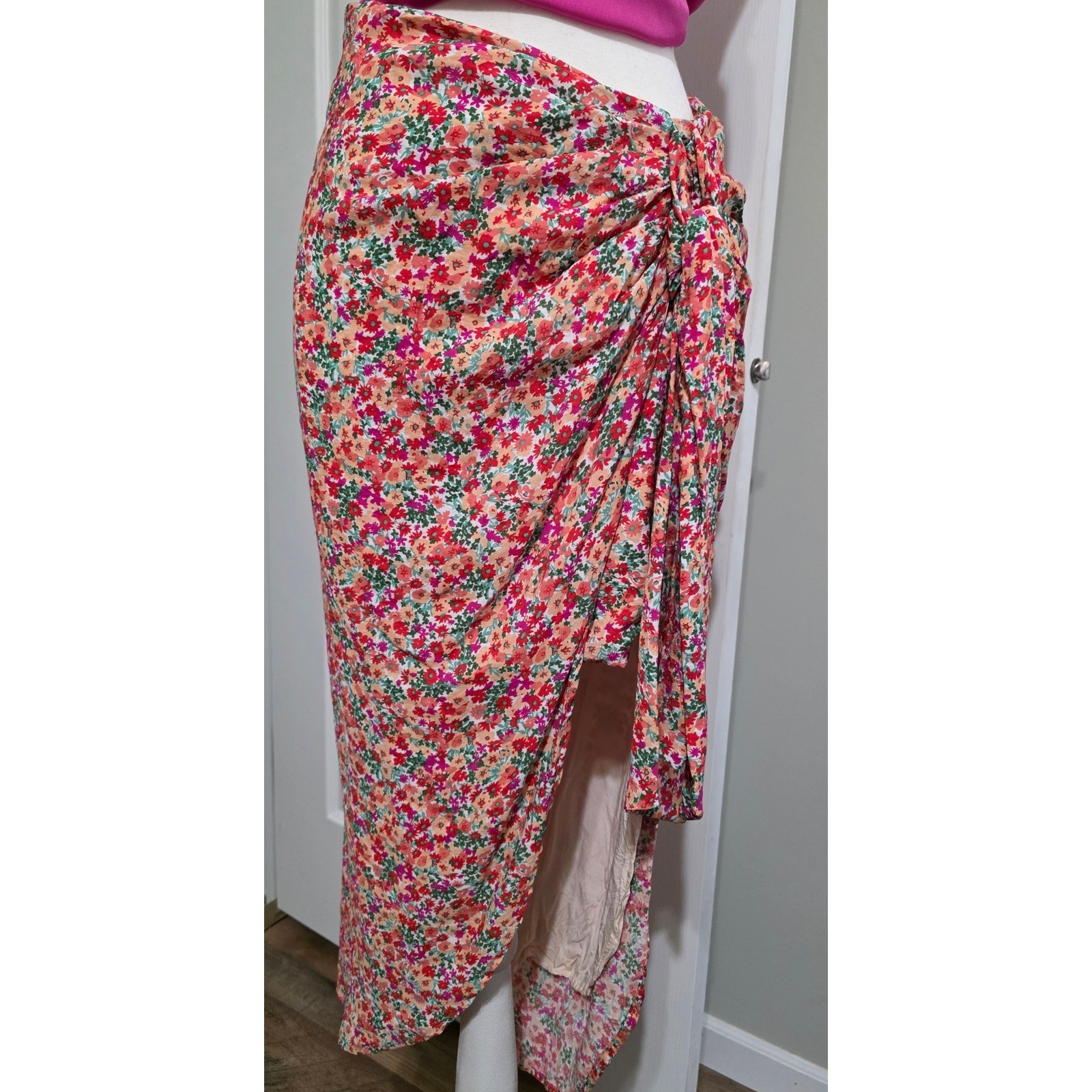 Lulus Skirt Women M Floral Sarong Wrap Midi Draped High Slit Hi Low Hem
